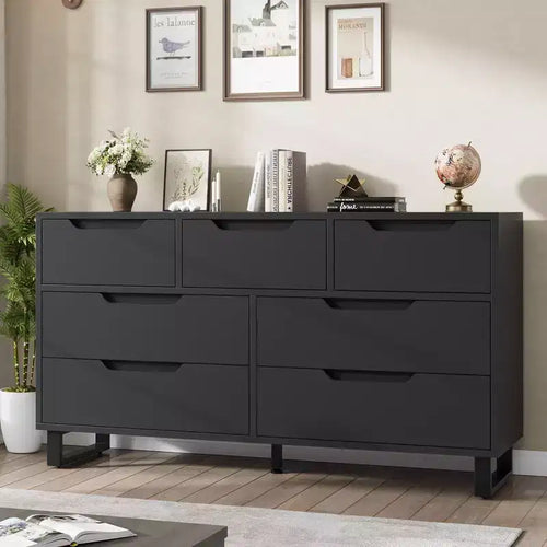 7 Dresser for Bedroom, 55 Wide Dresser, Freestanding Horizontal Drawer w/Storage, Wooden Closet Chest Storage for Living Room, Hallway