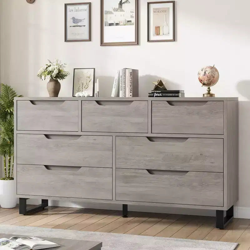 7 Dresser for Bedroom, 55 Wide Dresser, Freestanding Horizontal Drawer w/Storage, Wooden Closet Chest Storage for Living Room, Hallway