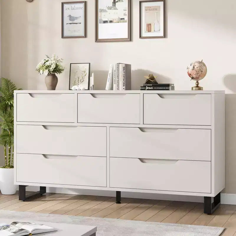 7 Dresser for Bedroom, 55 Wide Dresser, Freestanding Horizontal Drawer w/Storage, Wooden Closet Chest Storage for Living Room, Hallway