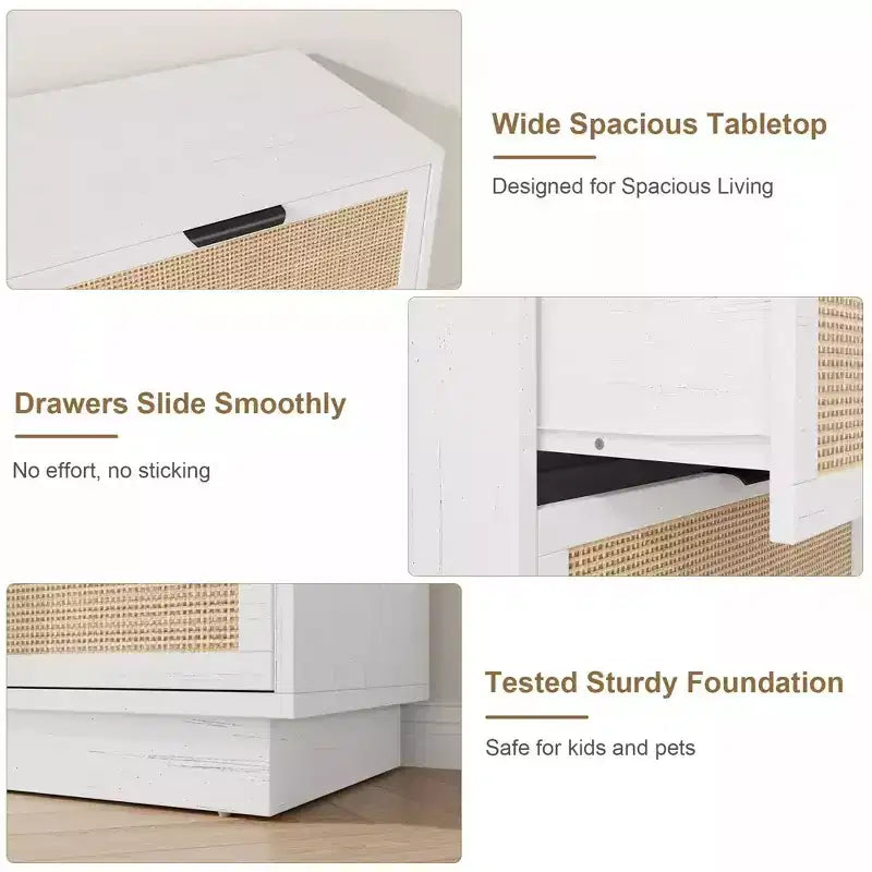 6 Drawer Rattan Dresser for Bedroom, Integrated Cabinet Body & Legs Design, Wooden Chest of Drawers for Hallways, Entryways and Closet, Easy Assembly