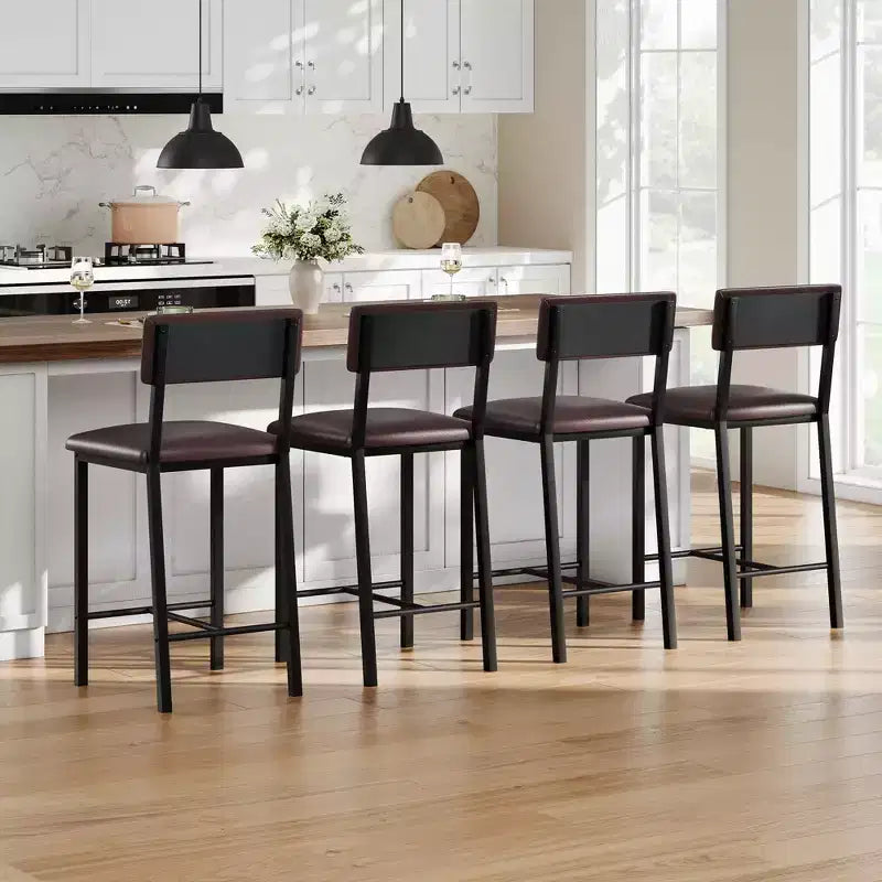 Bar Stools Set of 4, 25 in Kitchen Barstools with Thick Cushion, Backrest and Footrest, for Dining Room, Kitchen