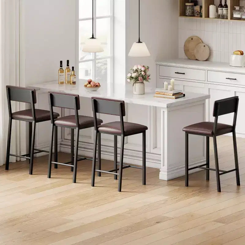 Bar Stools Set of 4, 25 in Kitchen Barstools with Thick Cushion, Backrest and Footrest, for Dining Room, Kitchen