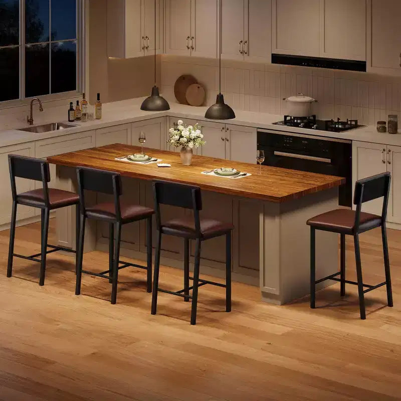 Bar Stools Set of 4, 25 in Kitchen Barstools with Thick Cushion, Backrest and Footrest, for Dining Room, Kitchen