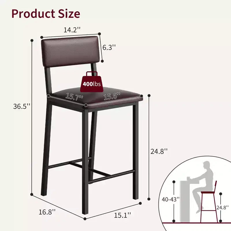 Bar Stools Set of 4, 25 in Kitchen Barstools with Thick Cushion, Backrest and Footrest, for Dining Room, Kitchen