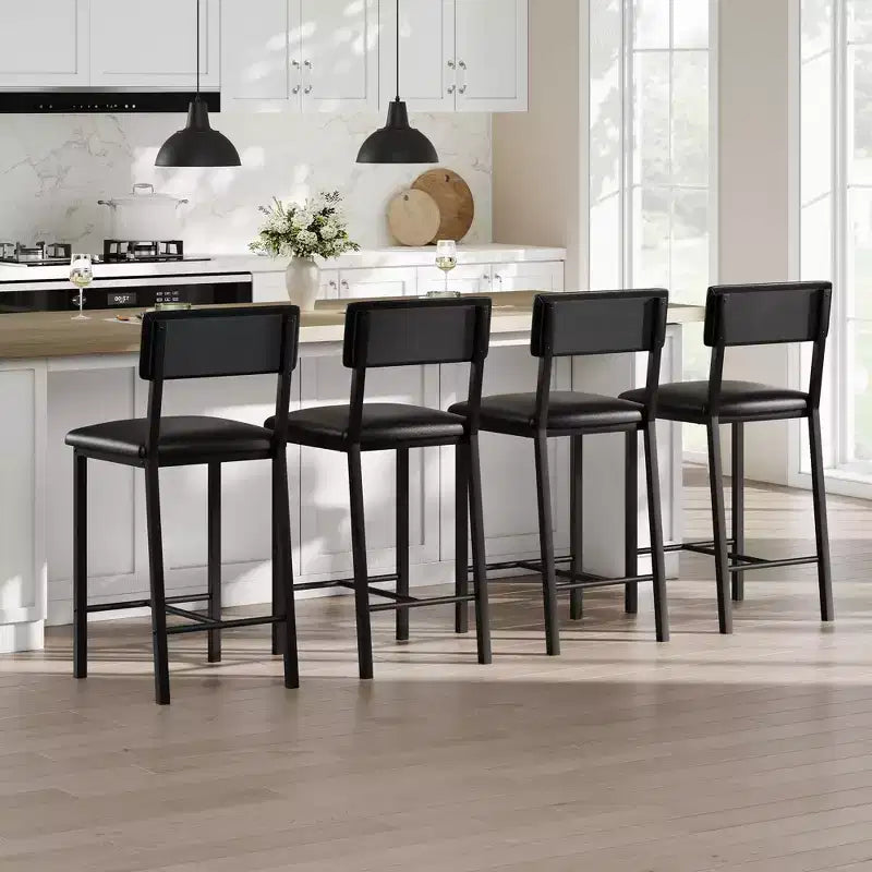 Bar Stools Set of 4, 25 in Kitchen Barstools with Thick Cushion, Backrest and Footrest, for Dining Room, Kitchen