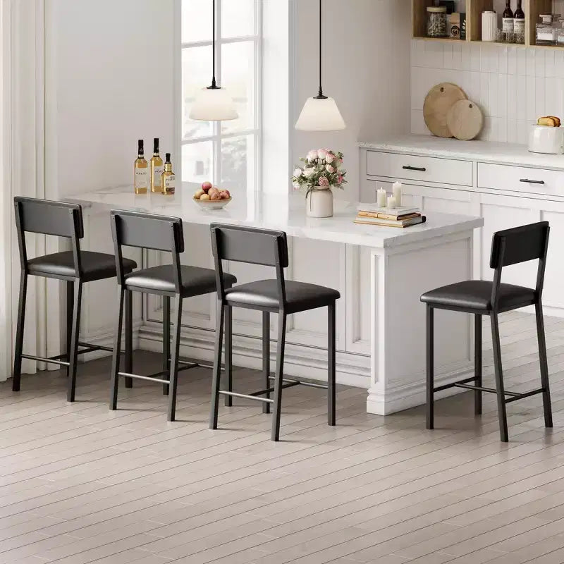 Bar Stools Set of 4, 25 in Kitchen Barstools with Thick Cushion, Backrest and Footrest, for Dining Room, Kitchen