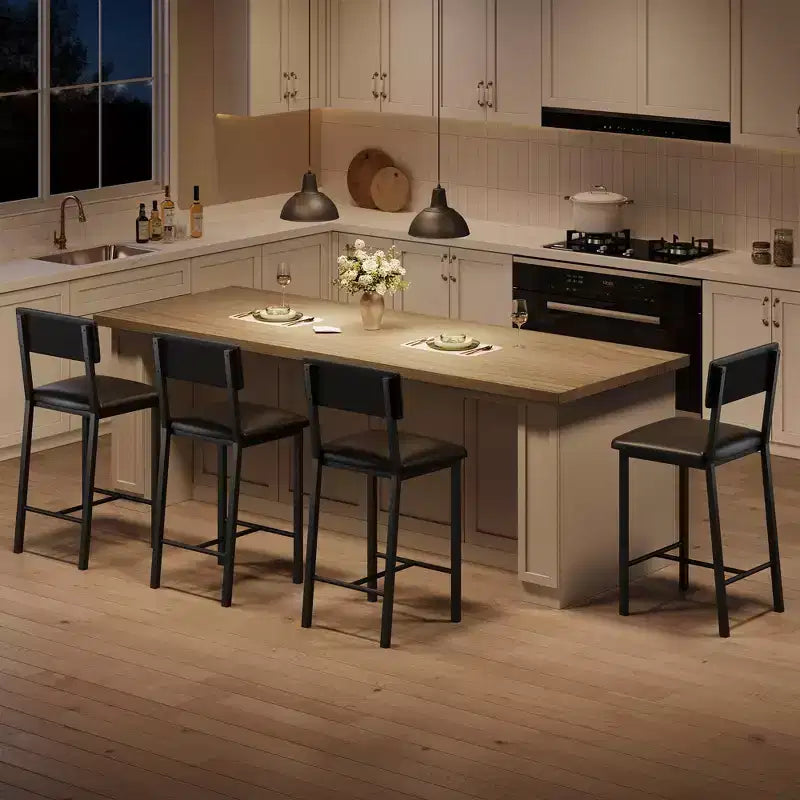 Bar Stools Set of 4, 25 in Kitchen Barstools with Thick Cushion, Backrest and Footrest, for Dining Room, Kitchen