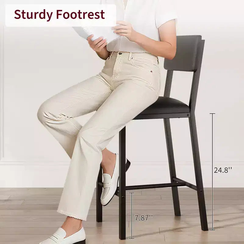 Bar Stools Set of 4, 25 in Kitchen Barstools with Thick Cushion, Backrest and Footrest, for Dining Room, Kitchen