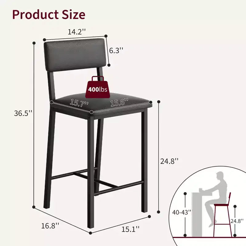 Bar Stools Set of 4, 25 in Kitchen Barstools with Thick Cushion, Backrest and Footrest, for Dining Room, Kitchen