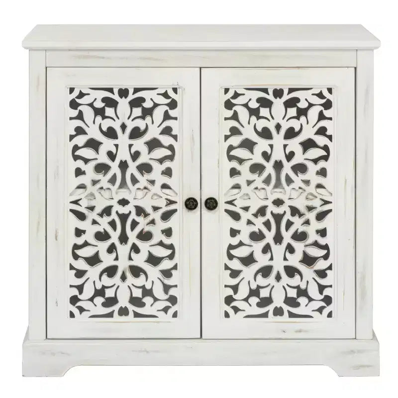 Antique Sideboard Storage Cabinet with Carved Doors, Distressed Accent Buffet Cabinet - Panipeachy