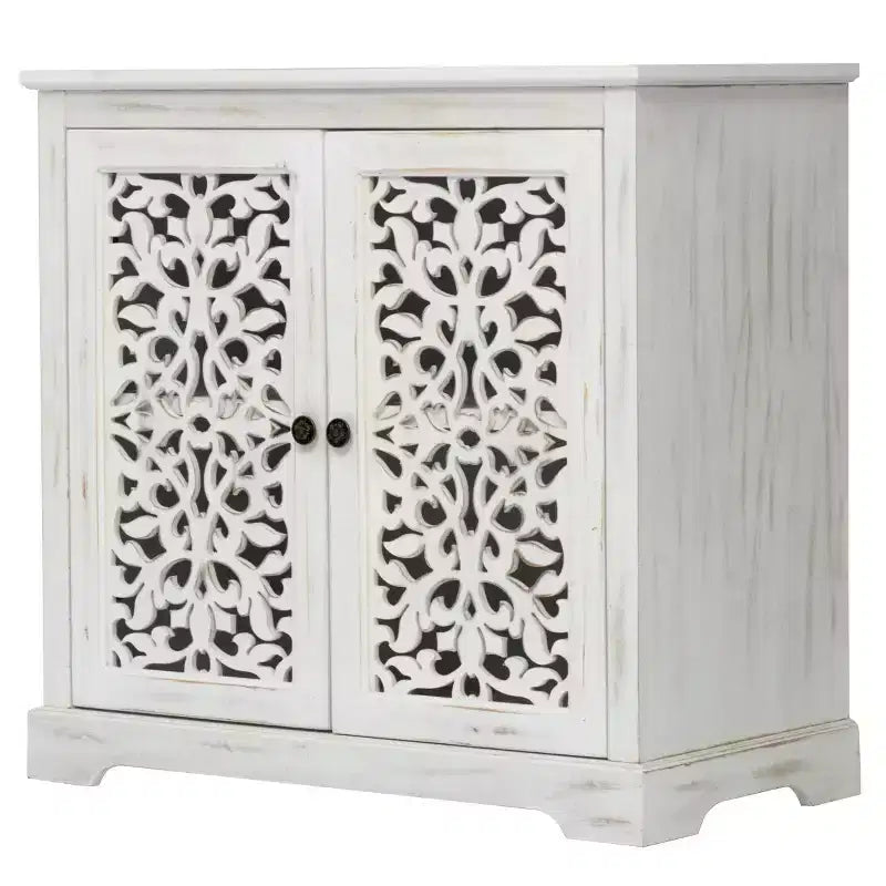 Antique Sideboard Storage Cabinet with Carved Doors, Distressed Accent Buffet Cabinet - Panipeachy