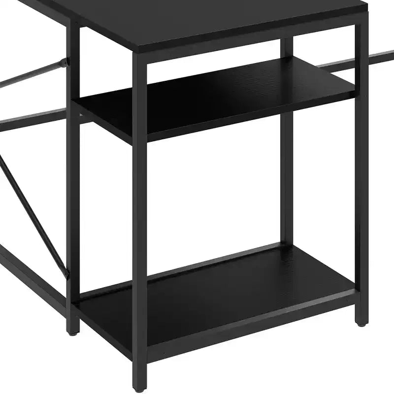 U Shaped Desk With Power Outlets & LED Lights Desk With Drawers Corner Computer Desk Office Desk With Monitor Stand & Storage Shelves Black