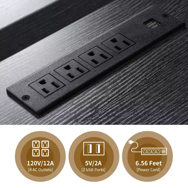 60Inch L Shaped Desk With Charging Station And File Drawer Modern Wood Computer Desk Game Desk Furniture For Home