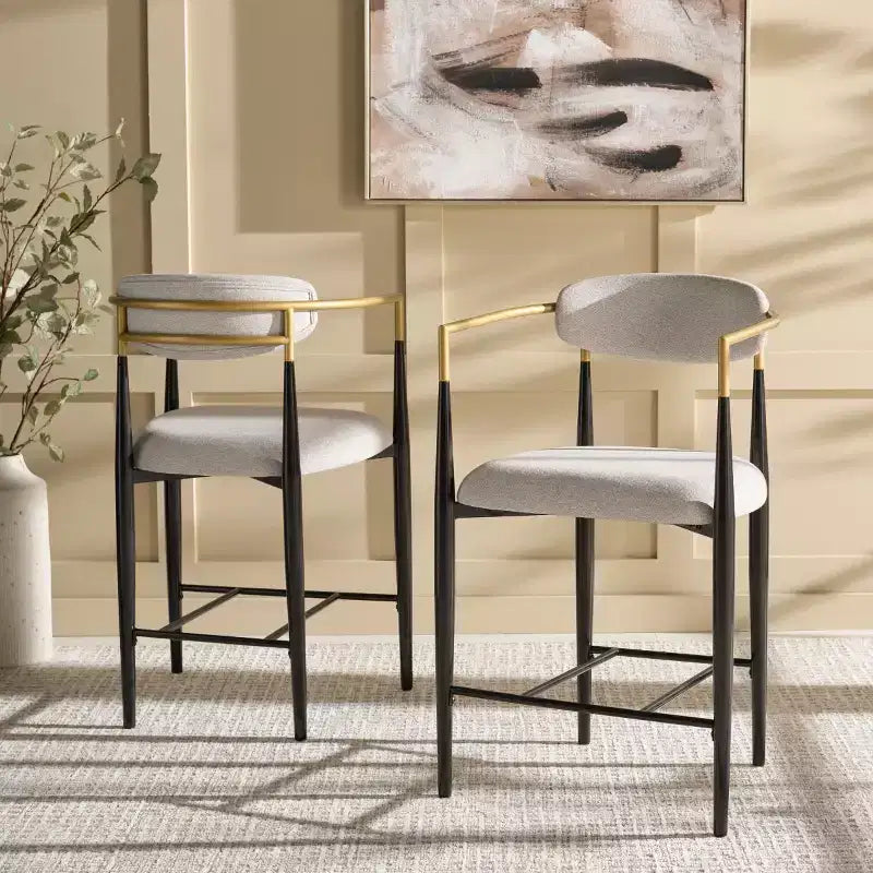 Covelle Arm Counter Stool (Set of 2) - BST6403A - Black Gold/Dove Grey - Safavieh
