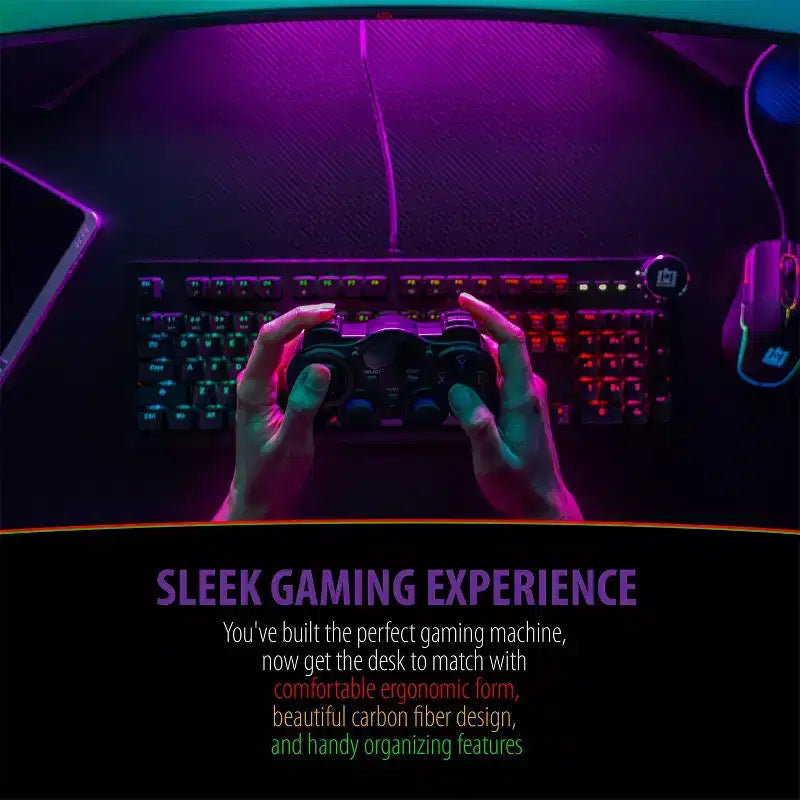 Deco Gear 47 LED Gaming Desk, Carbon Fiber Surface, Cable Management & Headphone Hook