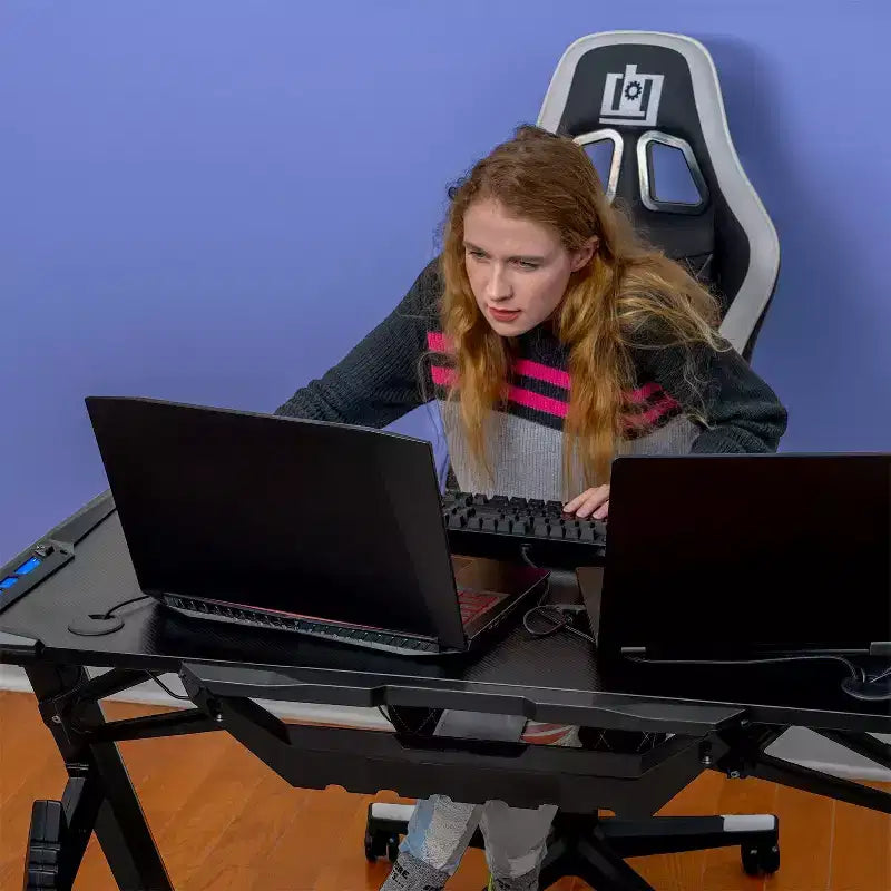 Deco Gear 47 LED Gaming Desk, Carbon Fiber Surface, Cable Management & Headphone Hook