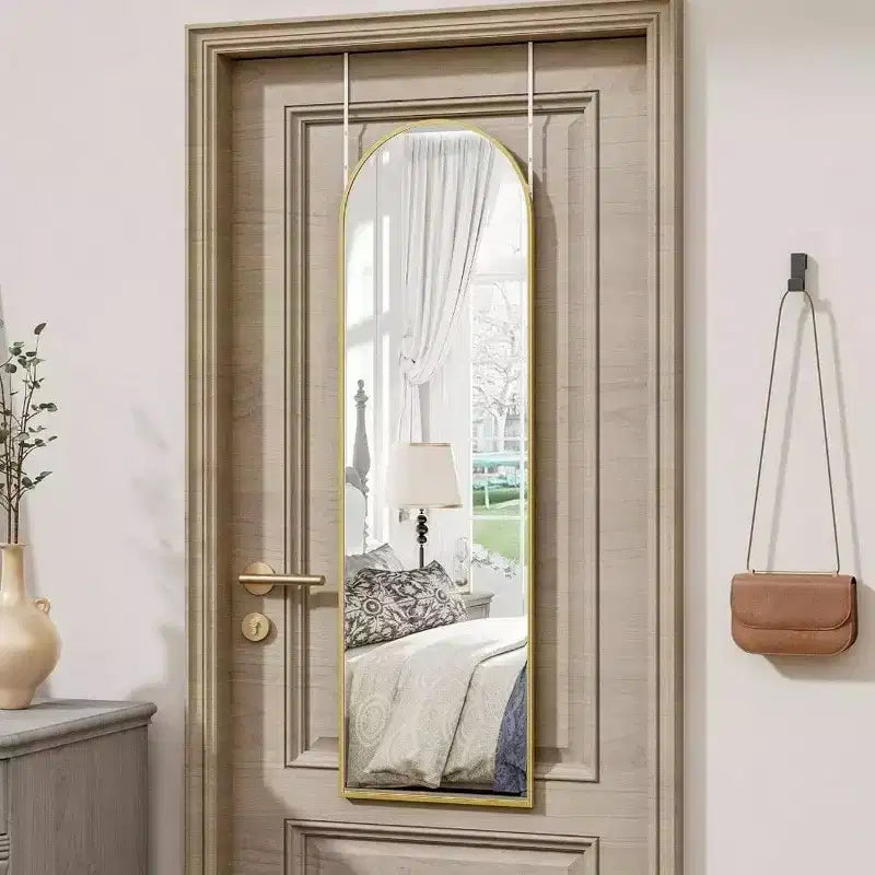 Door Mirror Full Length Over Door Wall Mirror 14x48 Inch Gold Hanging Rectangular Home Decor Mirror Strong Metal Frame