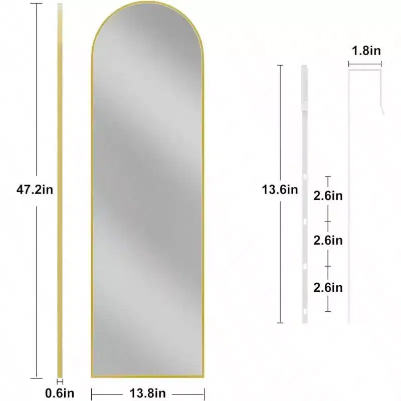Door Mirror Full Length Over Door Wall Mirror 14x48 Inch Gold Hanging Rectangular Home Decor Mirror Strong Metal Frame