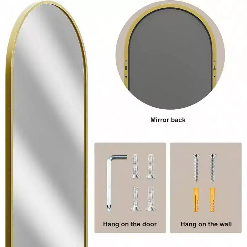 Door Mirror Full Length Over Door Wall Mirror 14x48 Inch Gold Hanging Rectangular Home Decor Mirror Strong Metal Frame