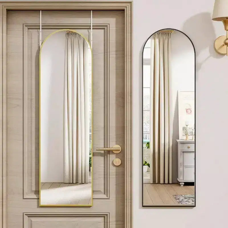 Door Mirror Full Length Over Door Wall Mirror 14x48 Inch Gold Hanging Rectangular Home Decor Mirror Strong Metal Frame