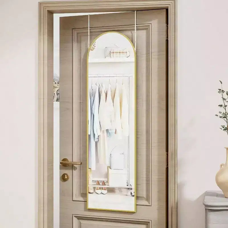 Door Mirror Full Length Over Door Wall Mirror 14x48 Inch Gold Hanging Rectangular Home Decor Mirror Strong Metal Frame
