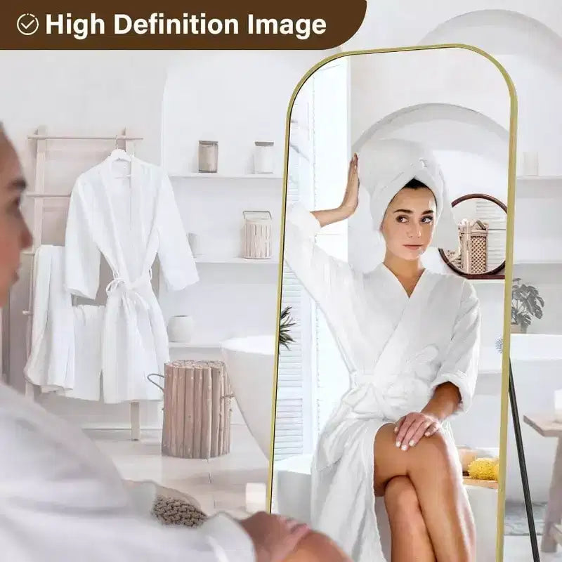 56x21 Inch Full Length Mirror for Bedroom Living Room Cloakroom Aluminum Frame Gold Arched Top Sturdy Freestanding Wall Mountable