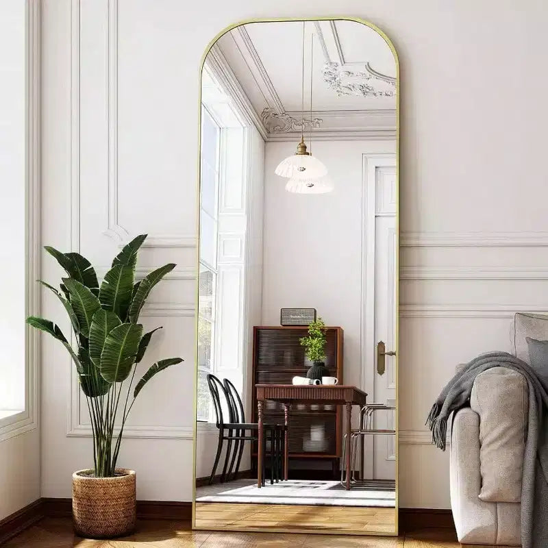 56x21 Inch Full Length Mirror for Bedroom Living Room Cloakroom Aluminum Frame Gold Arched Top Sturdy Freestanding Wall Mountable