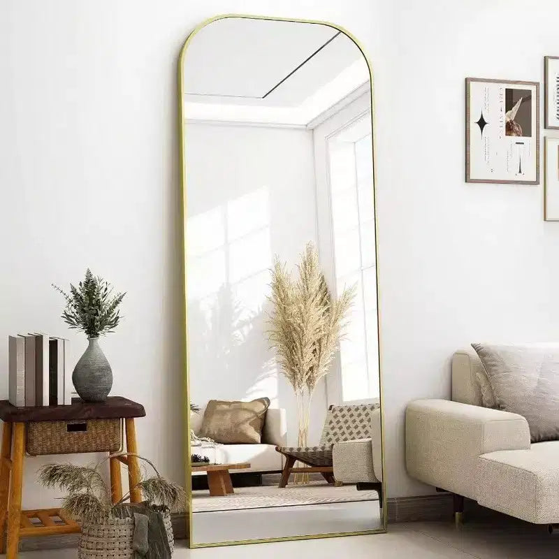 56x21 Inch Full Length Mirror for Bedroom Living Room Cloakroom Aluminum Frame Gold Arched Top Sturdy Freestanding Wall Mountable