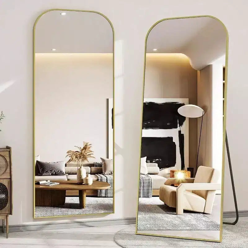 56x21 Inch Full Length Mirror for Bedroom Living Room Cloakroom Aluminum Frame Gold Arched Top Sturdy Freestanding Wall Mountable
