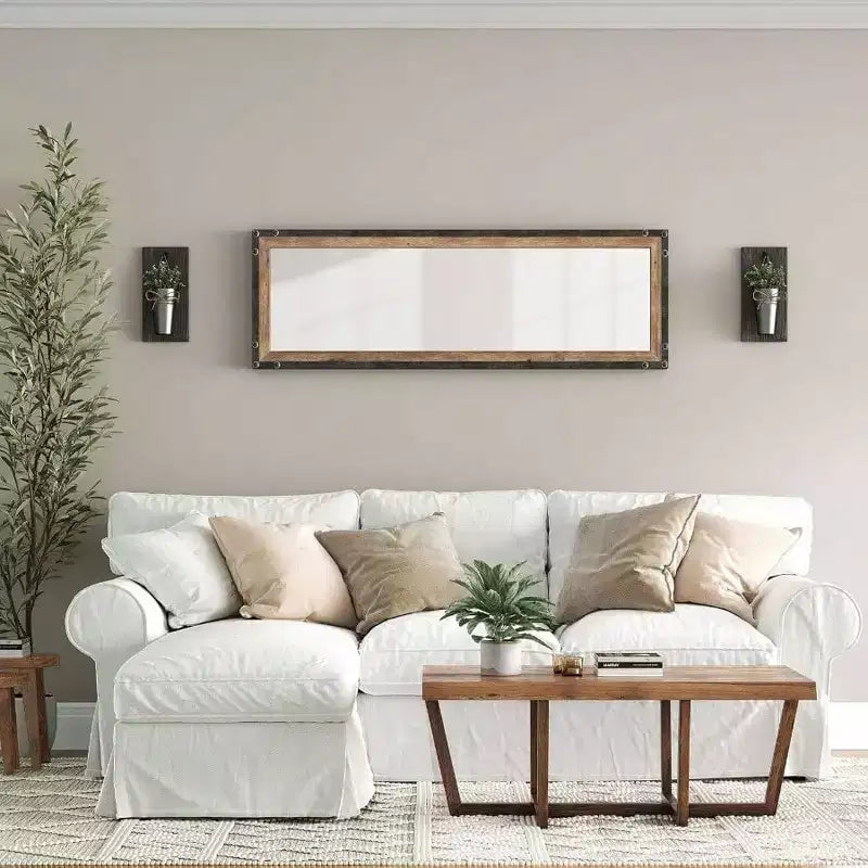 16x48 Leaner Floor Mirror Full Length Large Rustic Standing Leaning Hanging Wood and Metal Long Farmhouse Wall Mirror Brown