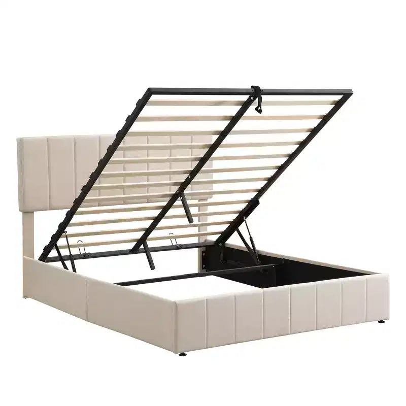 Luxystar Queen Size Upholstered Platform Bed with Hydraulic Lift and Storage