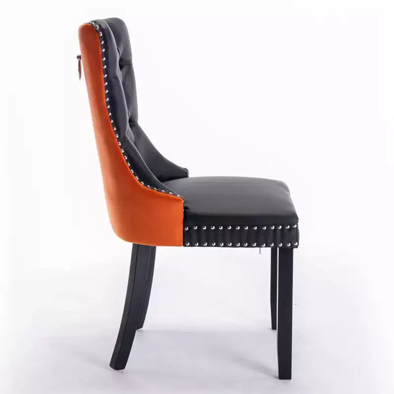 TUYOHW 2-Toned Tufted Dining Chairs Set of 2,Nailhead Trim Modern Side Chairs for Dining Room and Kitchen,PU&Velvet Upholstery,Home Decor