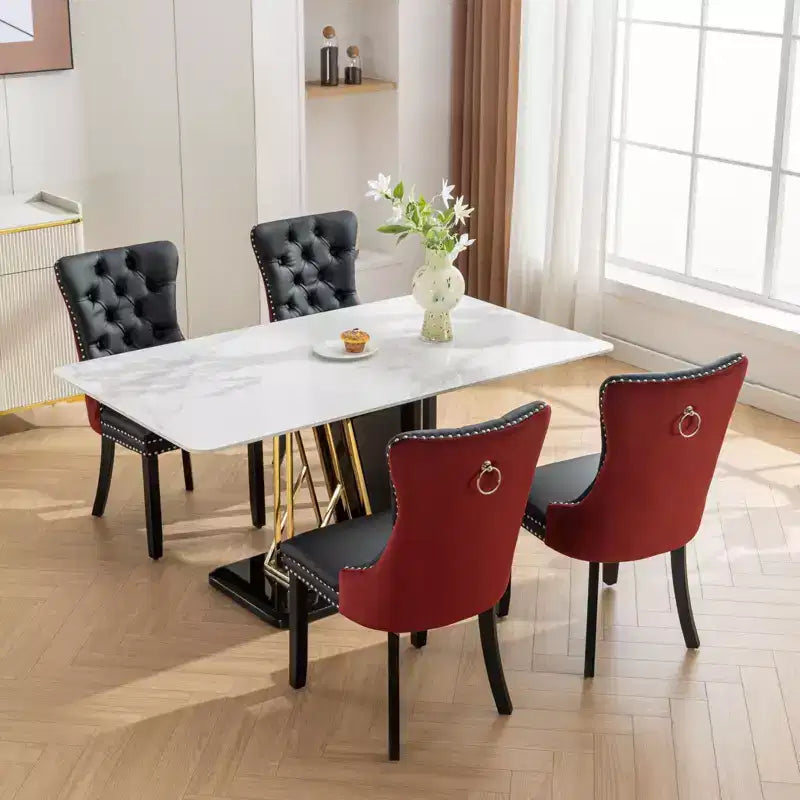 TUYOHW 2-Toned Tufted Dining Chairs Set of 2,Nailhead Trim Modern Side Chairs for Dining Room and Kitchen,PU&Velvet Upholstery,Home Decor