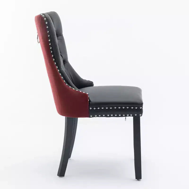 TUYOHW 2-Toned Tufted Dining Chairs Set of 2,Nailhead Trim Modern Side Chairs for Dining Room and Kitchen,PU&Velvet Upholstery,Home Decor