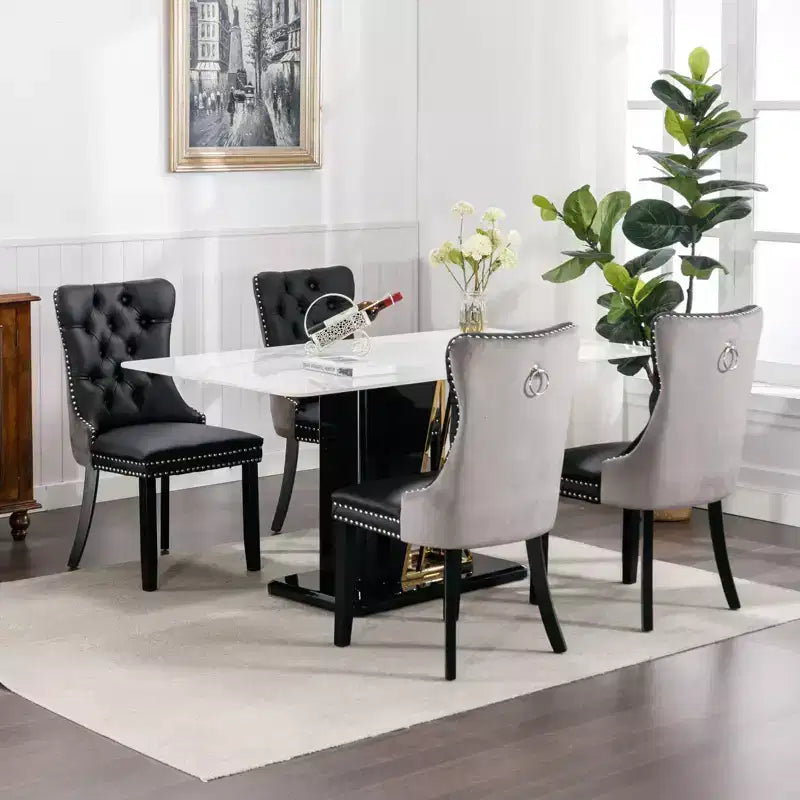 TUYOHW 2-Toned Tufted Dining Chairs Set of 2,Nailhead Trim Modern Side Chairs for Dining Room and Kitchen,PU&Velvet Upholstery,Home Decor