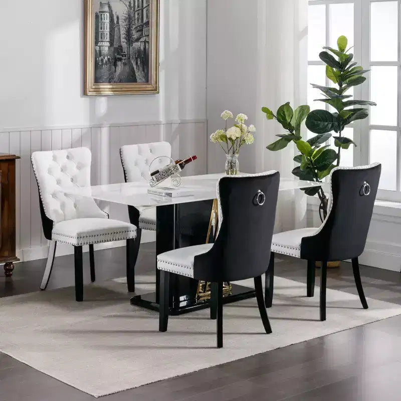 TUYOHW 2-Toned Tufted Dining Chairs Set of 2,Nailhead Trim Modern Side Chairs for Dining Room and Kitchen,PU&Velvet Upholstery,Home Decor