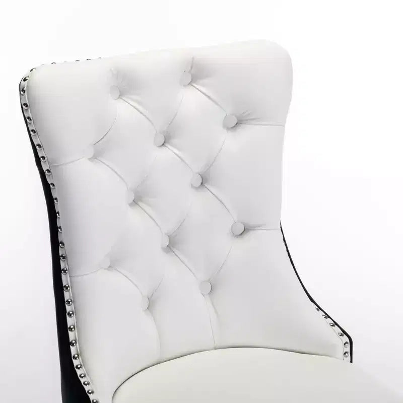 TUYOHW 2-Toned Tufted Dining Chairs Set of 2,Nailhead Trim Modern Side Chairs for Dining Room and Kitchen,PU&Velvet Upholstery,Home Decor