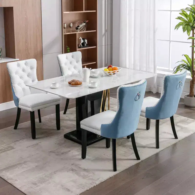 TUYOHW 2-Toned Tufted Dining Chairs Set of 2,Nailhead Trim Modern Side Chairs for Dining Room and Kitchen,PU&Velvet Upholstery,Home Decor
