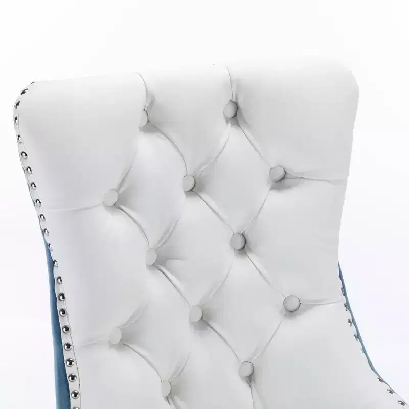TUYOHW 2-Toned Tufted Dining Chairs Set of 2,Nailhead Trim Modern Side Chairs for Dining Room and Kitchen,PU&Velvet Upholstery,Home Decor