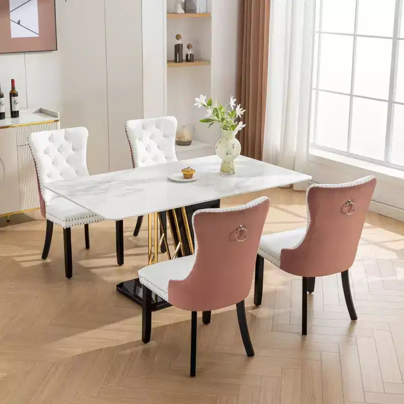 TUYOHW 2-Toned Tufted Dining Chairs Set of 2,Nailhead Trim Modern Side Chairs for Dining Room and Kitchen,PU&Velvet Upholstery,Home Decor