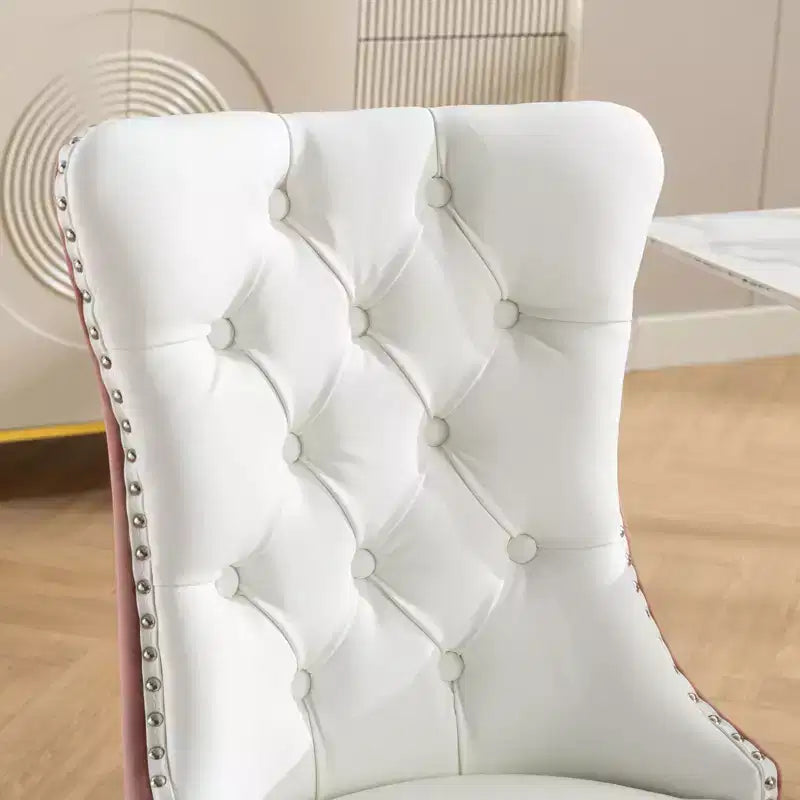 TUYOHW 2-Toned Tufted Dining Chairs Set of 2,Nailhead Trim Modern Side Chairs for Dining Room and Kitchen,PU&Velvet Upholstery,Home Decor