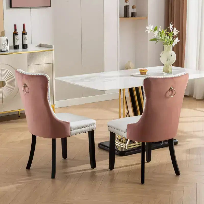TUYOHW 2-Toned Tufted Dining Chairs Set of 2,Nailhead Trim Modern Side Chairs for Dining Room and Kitchen,PU&Velvet Upholstery,Home Decor