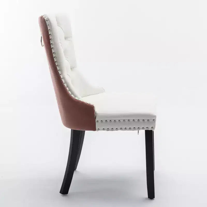 TUYOHW 2-Toned Tufted Dining Chairs Set of 2,Nailhead Trim Modern Side Chairs for Dining Room and Kitchen,PU&Velvet Upholstery,Home Decor