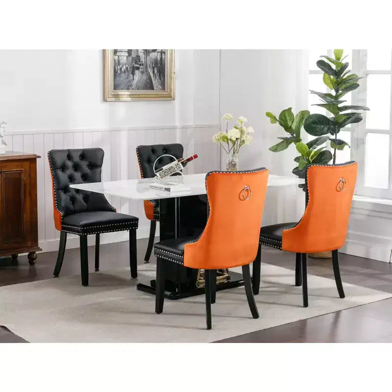 TUYOHW 2-Toned Tufted Dining Chairs Set of 2,Nailhead Trim Modern Side Chairs for Dining Room and Kitchen,PU&Velvet Upholstery,Home Decor