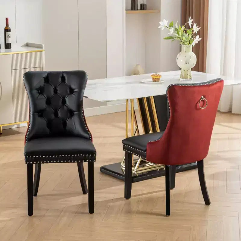 TUYOHW 2-Toned Tufted Dining Chairs Set of 2,Nailhead Trim Modern Side Chairs for Dining Room and Kitchen,PU&Velvet Upholstery,Home Decor