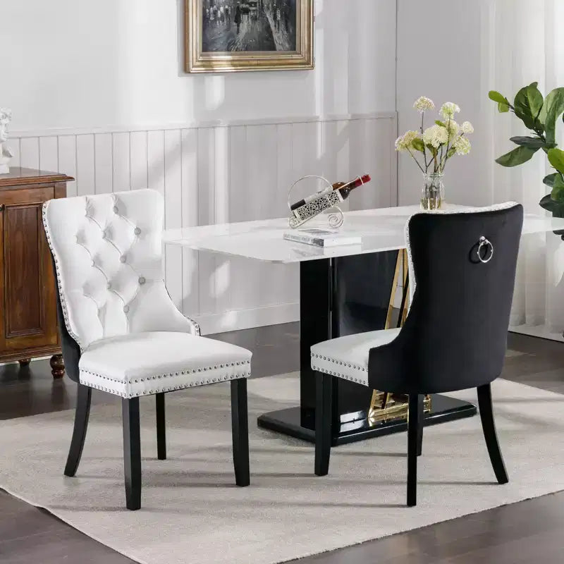 TUYOHW 2-Toned Tufted Dining Chairs Set of 2,Nailhead Trim Modern Side Chairs for Dining Room and Kitchen,PU&Velvet Upholstery,Home Decor