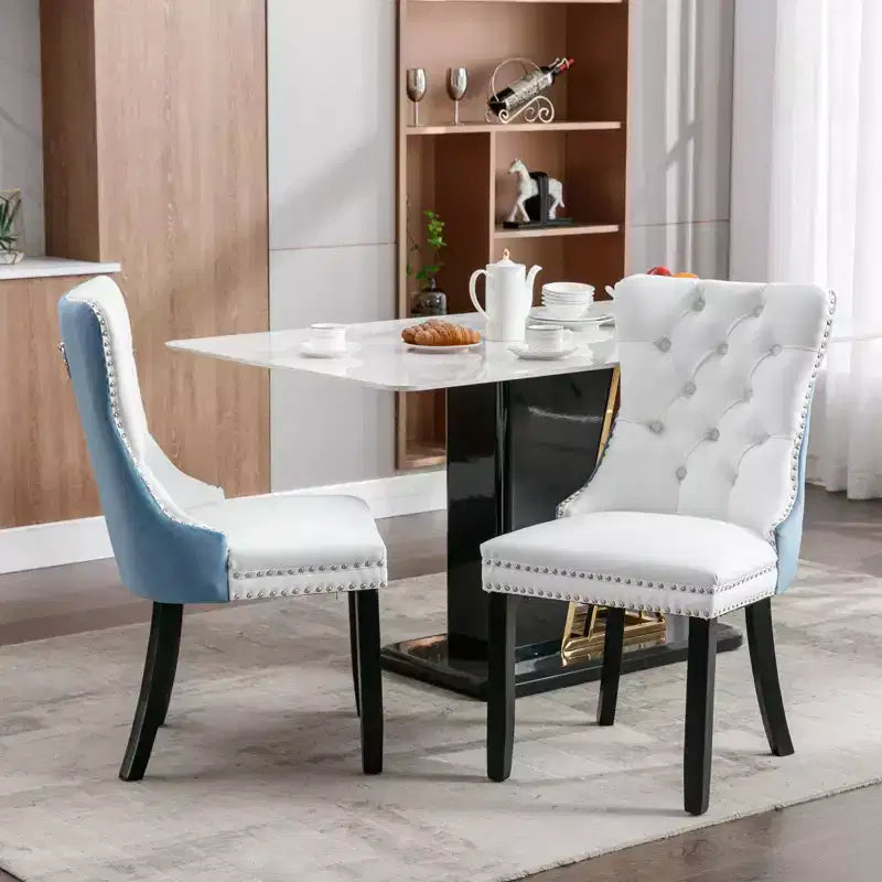 TUYOHW 2-Toned Tufted Dining Chairs Set of 2,Nailhead Trim Modern Side Chairs for Dining Room and Kitchen,PU&Velvet Upholstery,Home Decor