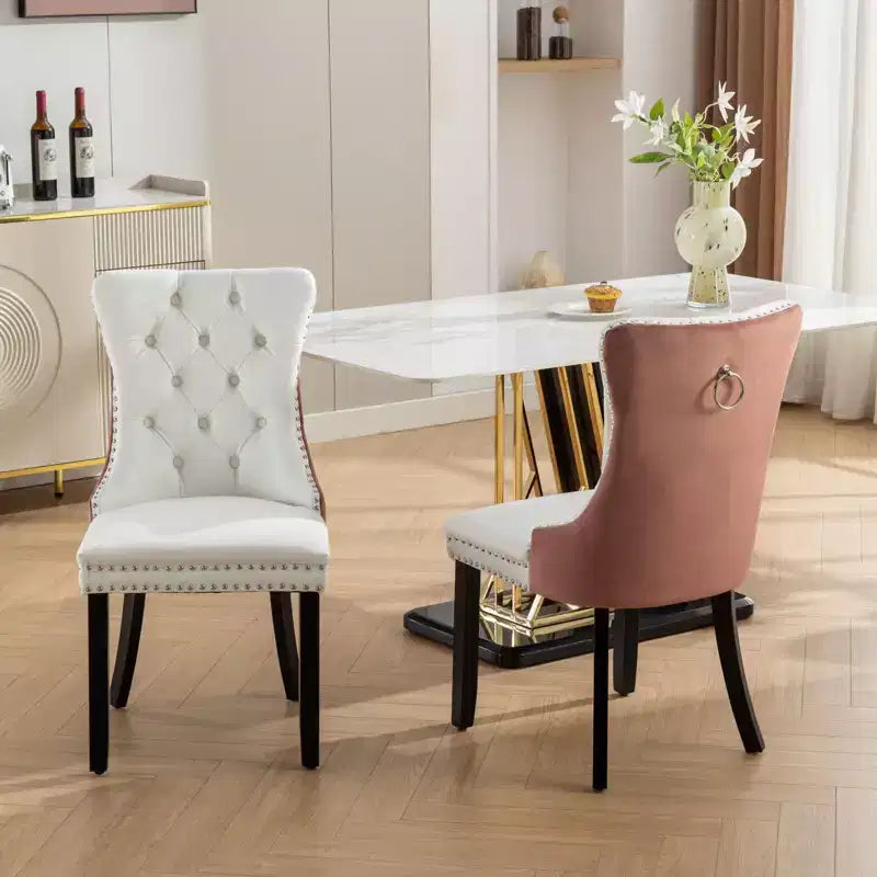 TUYOHW 2-Toned Tufted Dining Chairs Set of 2,Nailhead Trim Modern Side Chairs for Dining Room and Kitchen,PU&Velvet Upholstery,Home Decor