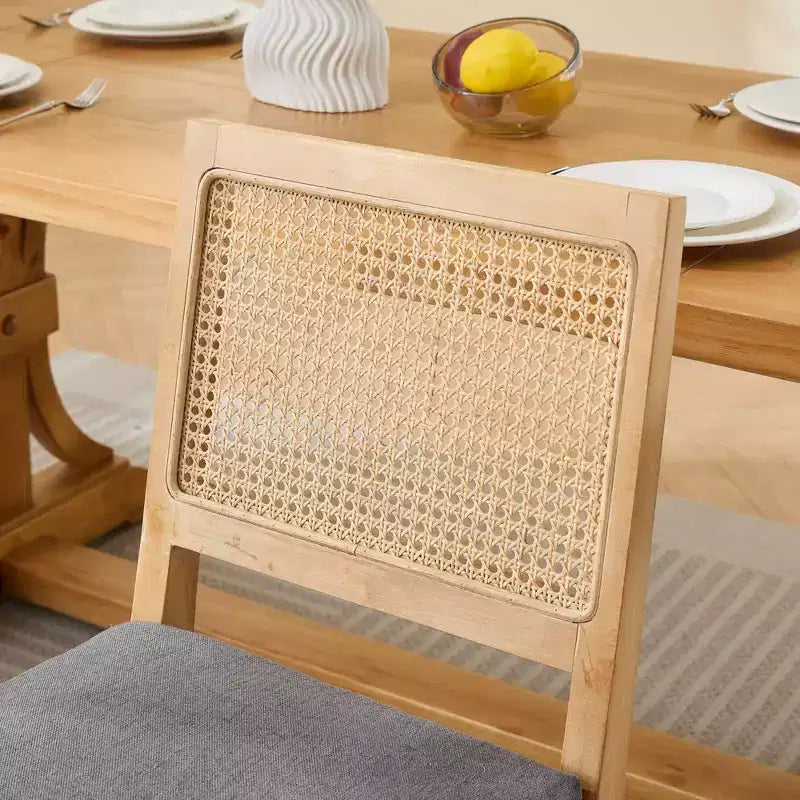 TUYOHW Farmhouse Rattan Dining Chairs Set of 2,Boho Style Side Chairs Soft Linen Upholstered,Solid Rubberwood Kitchen Chairs,Home Decor