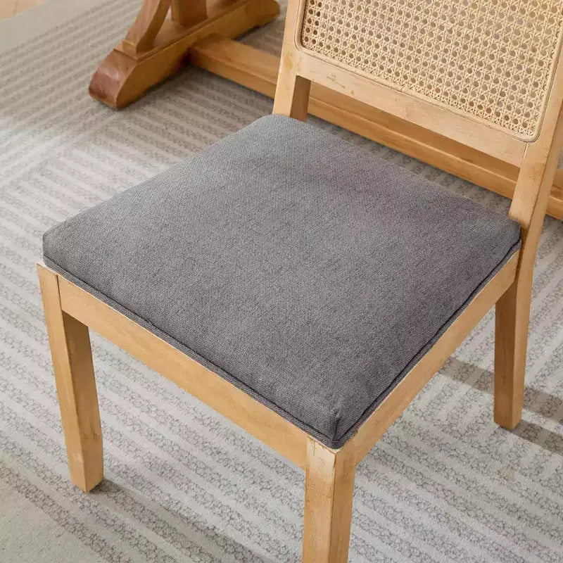 TUYOHW Farmhouse Rattan Dining Chairs Set of 2,Boho Style Side Chairs Soft Linen Upholstered,Solid Rubberwood Kitchen Chairs,Home Decor